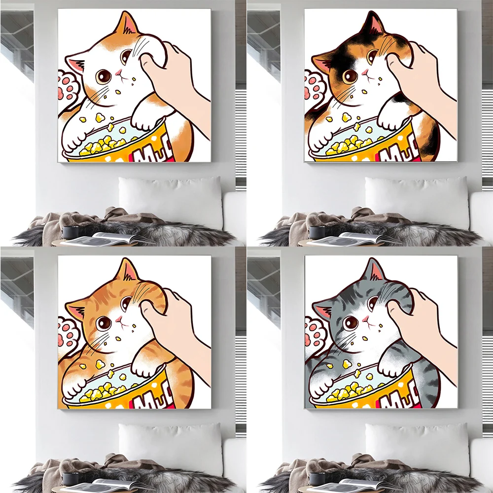 Tela de pintura de gatos fofos de desenho animado, arte de parede, posteres  impressos, não beija