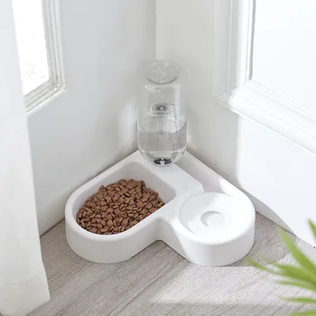 

Pet Cat Feeder Bowl Dog Automatic Water Double Bowls Food Wall Corner Save Space Cats 500ml Bottle Drinking Kitten Dogs Products