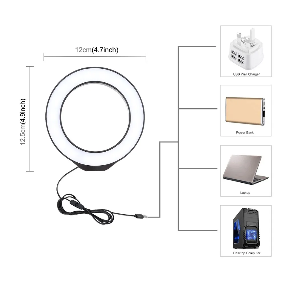 12cm Ring Light USB White Light LED Selfie Ring Light Photography Photo Studio Shoot Light Blogger Vlogging Youtube Video Light - Image 2