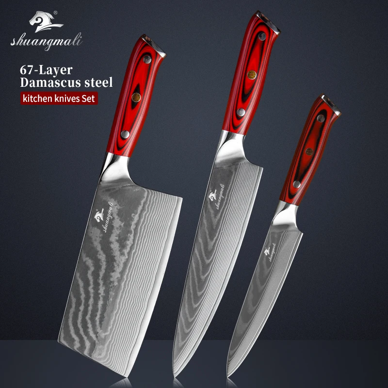 Shuangmali 3 шт. набор китайских кухонных ножей VG10 дамасская сталь кухонные ножи для