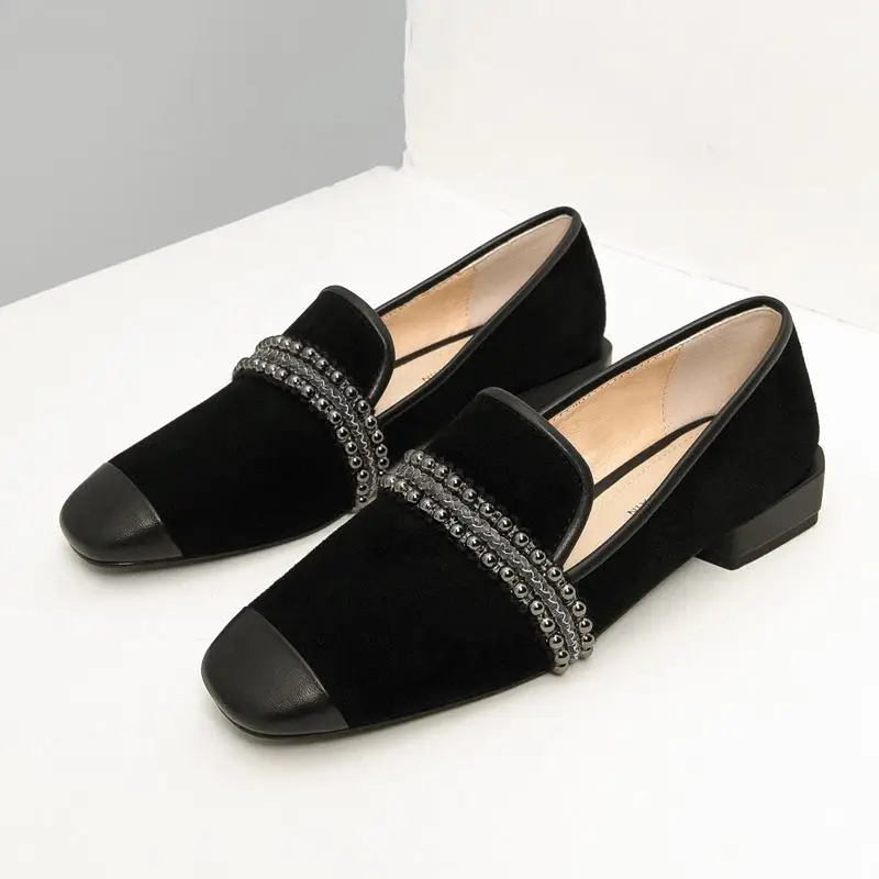 ALLBITEFO/fasahion заклепки натуральная кожа с квадратным носком на низком каблуке для офиса женские туфли, удобные женские туфли, обувь на Женская обувь на высоком каблуке