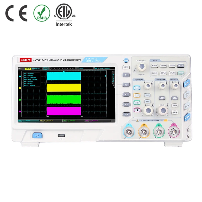 

UNI-T UPO2072CS UPO2074CS UPO2102CS UPO2104CS Digital Oscilloscope 2/4 Channels 70/100 MHz Ultra Phosphor Oscilloscope