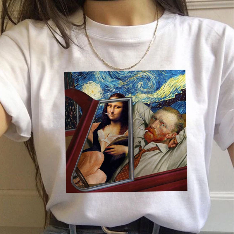 Vincent Van Gogh Harajuku эстетические футболки Женская масляная живопись Ullzang забавная футболка 90s Винтажная футболка модные футболки женские - Цвет: 7468
