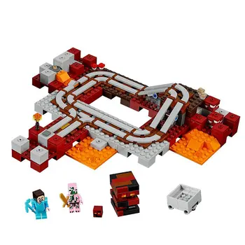 

The Nether Railway Building Blocks With Steve Action Figures Compatible My World MinecraftINGlys Sets Toys For Children 21130