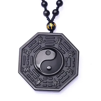 

Men Necklace Pendant Black Obsidian Tai Chi Star Anise Yin Yang Gossip Pendant Free Chain Gift for Male Fine Jade Jewelry