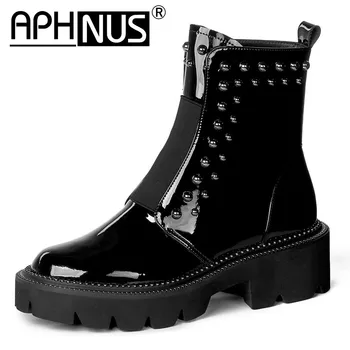 

APHNUS Womens Boots Combat Short Ankle Booties Flats Low Mid Heels Pumps Platforms Trifle Woman 2020 Shoes For Women New Boot