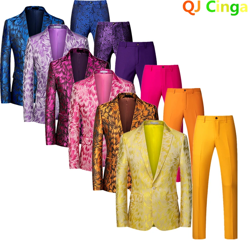 QJ CINGA 비즈니스 정장 2 세트 남자의 세련된 슬림 드레스 코트와 바지 대형 의상 옴므 M-5XL 6XL Terno Masculino
