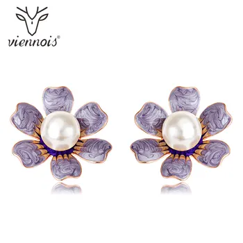 

Viennois Stud Flower Earrings for Women Faux Pearl Enamel Earrings Lady