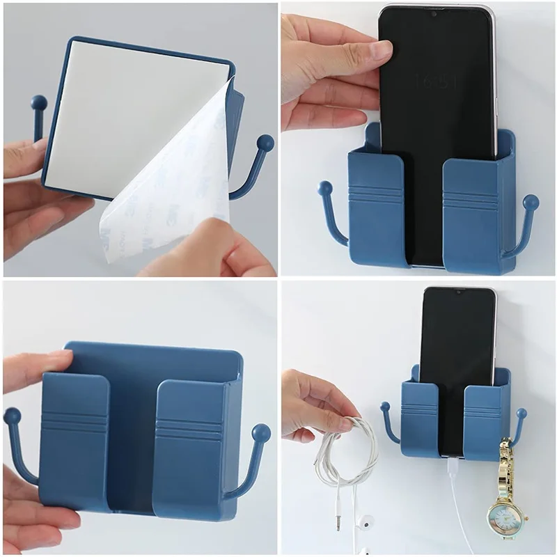 1/2 Pcs Self-Adhesive Wall Mount Remote Control Phone Holder Wall Beside Organizer Storage Box for Phone Power Bank Makeup Brush