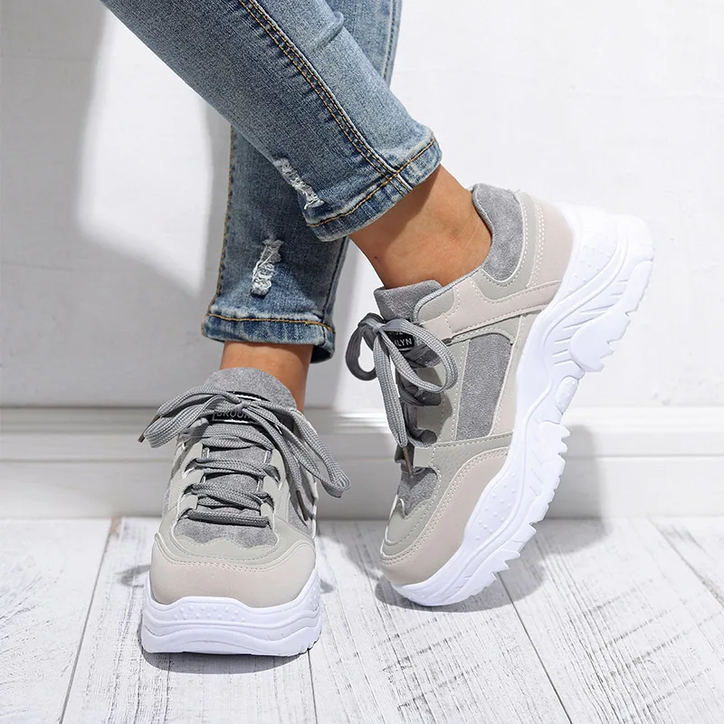 MCCKLE Shoes Women Sneakers Platform Lace Up Mixed Color Ladies Suede Flat Fashion Vulcanized Casual Comfort Footwear Autumn