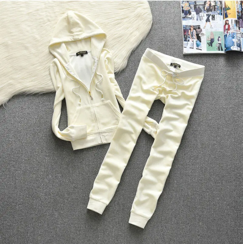 2021 Velvet Fabric Women's Brand Spring/Fall Tracksuits Velour Outfits Hoodies Tops and Sweat Pants Set for Women sportswear 2