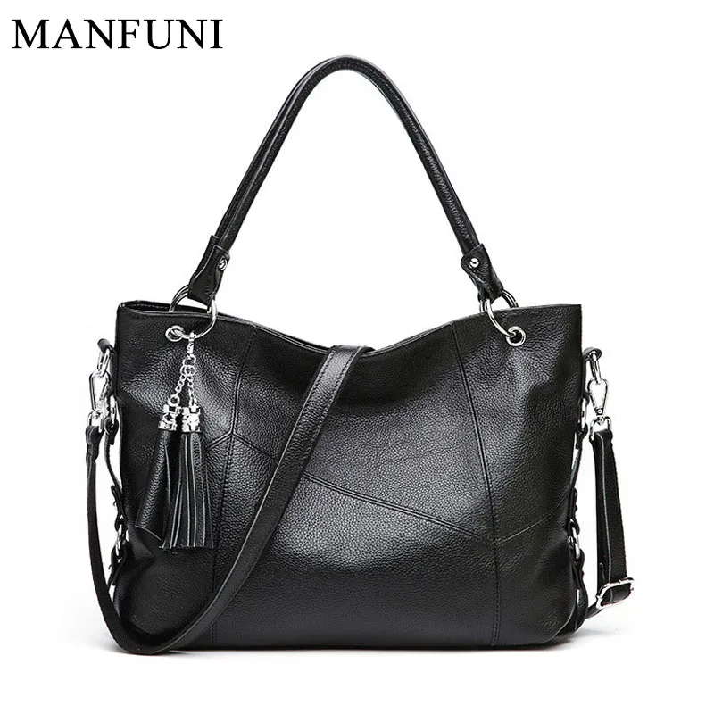 

Fashion Female Shoulder Bag 100% Natural Cow Leather Women Handbag With Tassel Lady Messenger Crossbody Bags Tote Purse Black