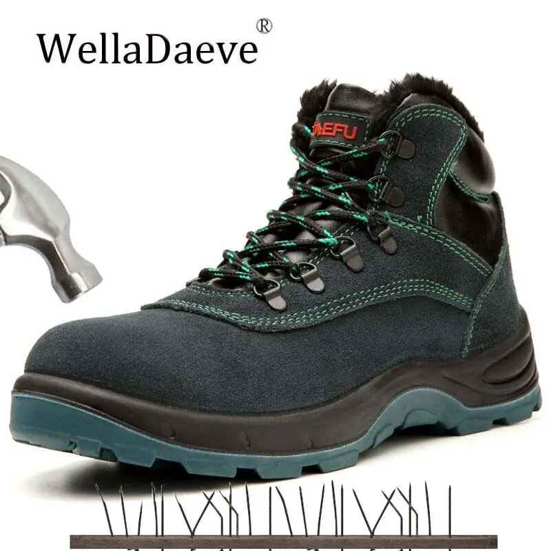 

Men's Safety Shoes Winter Plus Velvet High Steel Toe Work Boots Construction Protective Footwear Anti-puncture Reflective Shoes