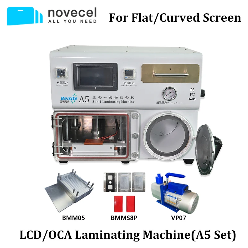 

Novecel A5 OCA Vacuum Laminating Machine for Samsung Edge Curved Screen iPhone and Flat Screen LCD Refurbish