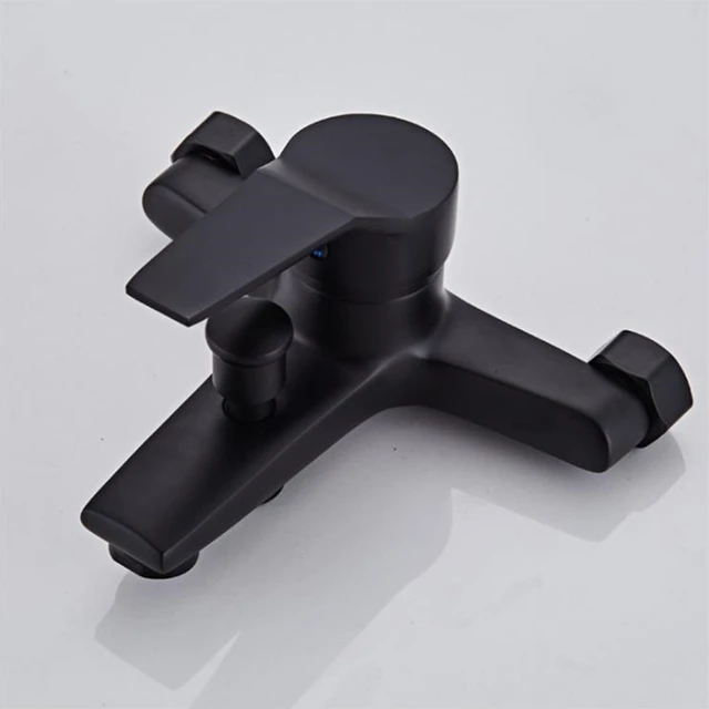 ก๊อกน้ําอ่างอาบน้ําทองเหลือง 2 ฟังก์ชั่น Outlet ติดผนังอาบน้ําก๊อกน้ํา TAP สีดําสําเร็จรูป 3