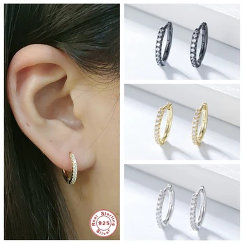 

Solid 925 Sterling Silver Minimalist Bling CZ Woman Earring Hoop Earrings For Engagement Wedding Pendientes Orecchi Fine Jewelry