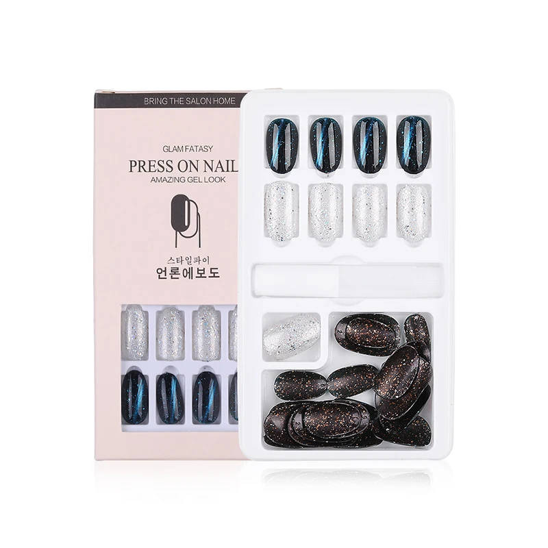 PinPai 30pcs Full Cover UV Gel Glitter False Nail Artificial Tips for Decorated Design Press On Nails Art Fake Extension Tips