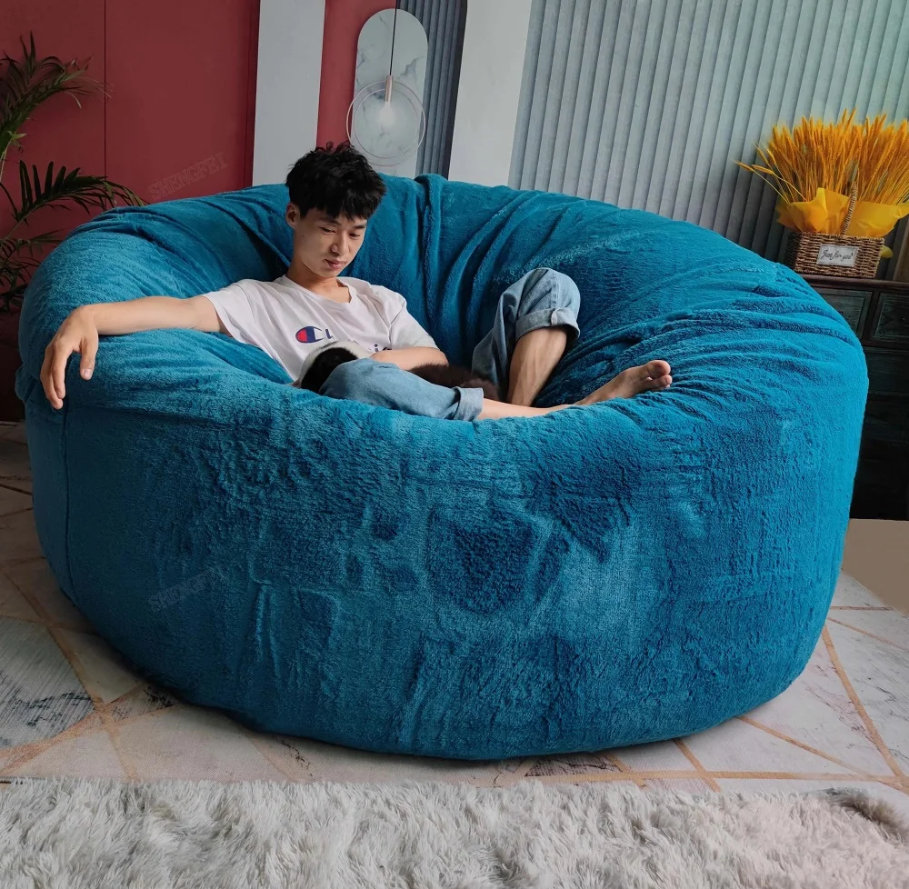 Dropshipping Living Room Big Round Soft Fluffy Faux Fur no filler BeanBag  7ft Giant Fur Bean Bag Cover Lazy Sofa Chair - AliExpress