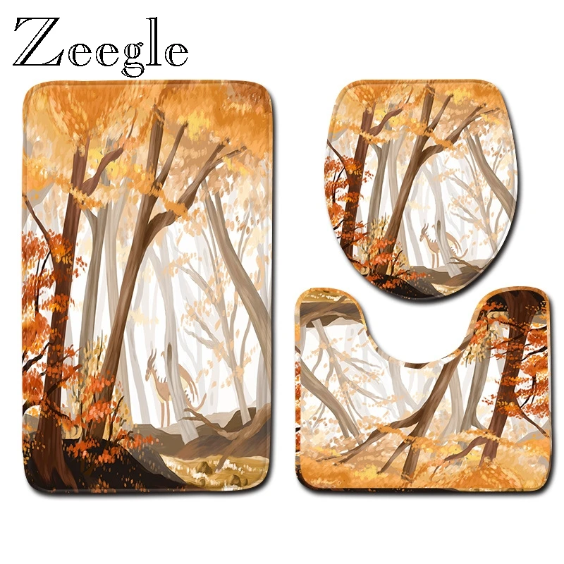 Zeegle Toilet Set Non Slip Bathroom Doormat Shower Mat Absorbent Toilet Pedestal Rug Flannel Soft Foot Mat Washable Bath Mat Set