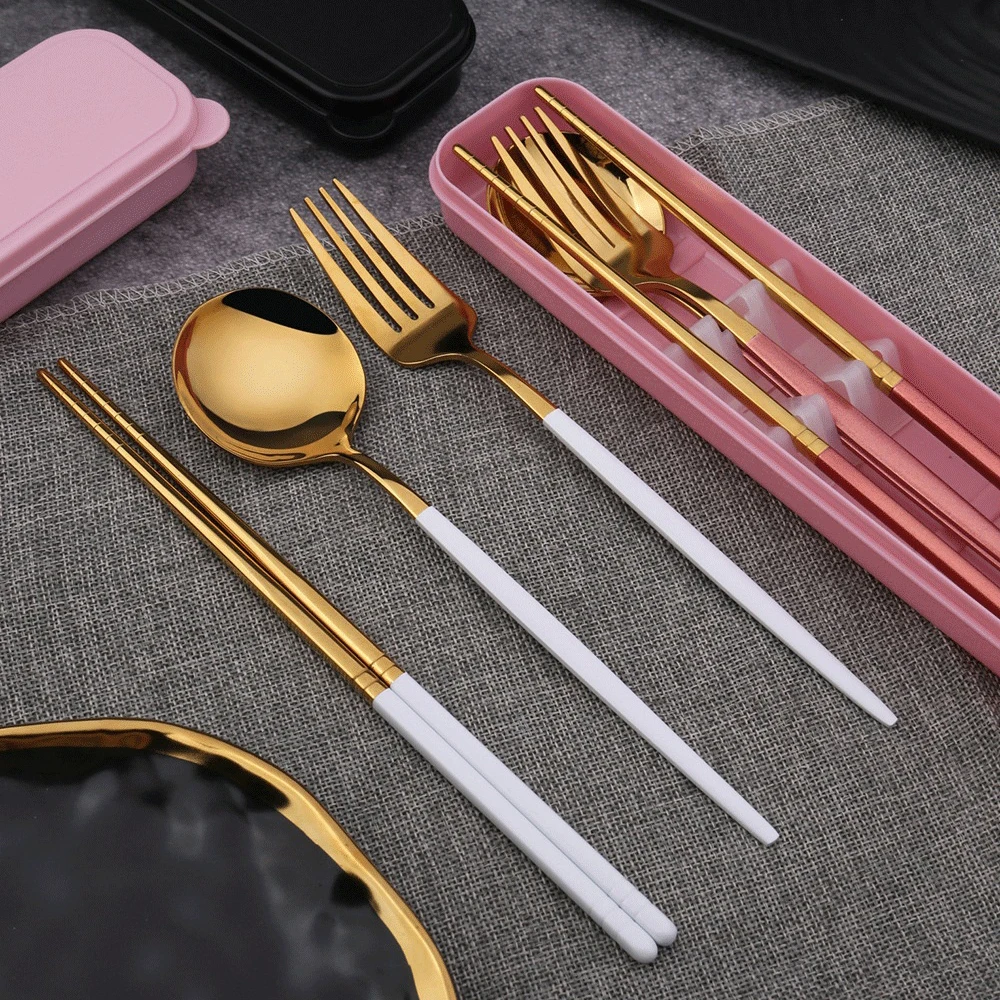 

3PCS/Set Dinner Set Cutlery Stainless Steel Tableware Knife Fork Spoon Dinnerware Set With Box Western Dinner Tools Dinnerware