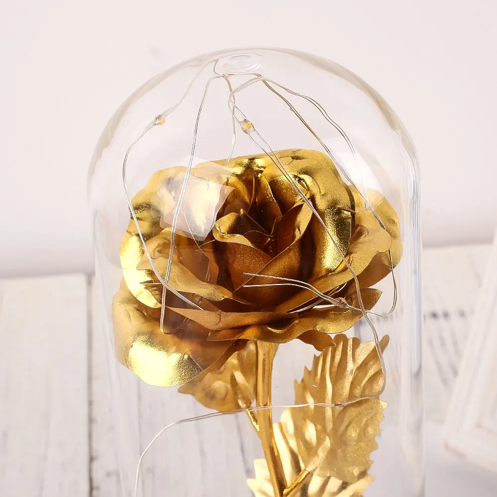 SOLEDI LED Immortality Gold Foil Rose Glass Cover Preserved Flower Flowers Romantic Eternal Flower Gift Party Luminous