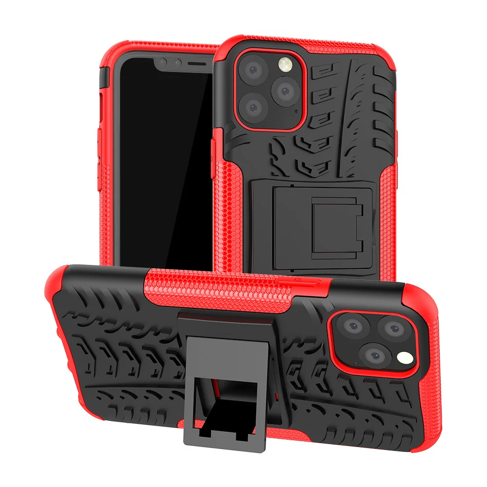 Рисунок шины Чехол для iPhone 11 Pro Max анти-шок non-slip Прочный Гибридный чехол с подставкой для iPhone X Xs XR 6 7 8 плюс защитный чехол - Цвет: Red