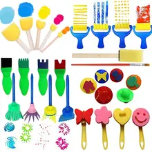 29 шт. набор красок для детей, набор кистей для раннего обучения, поролоновые щетки, детские инструменты для рисования, ролик с цветочным рисунком, штамп, подметальная машина, рукоделие, искусство