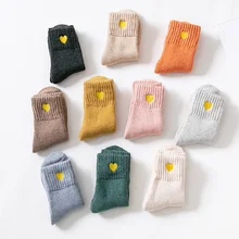 5 пар осенне-зимних плюшевых носков с кольцами, одноцветные носки с вышивкой, теплые Плотные хлопковые носки без пятки