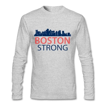 

Boston Strong Skyline T Shirts Men Personalized Tops For Teenage Long Sleeved Pure Cotton Round Collar Tee Shirt