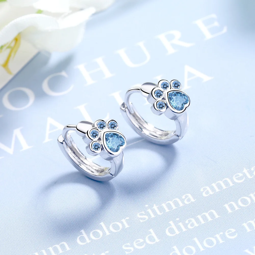 Stud-Earring Jewelry Zircon Claw-Design 925-Sterling-Silver Girl Women New-Fashion Blue