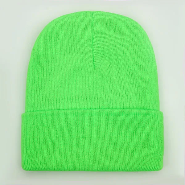 Одноцветная шапка унисекс, осенне-зимняя шерстяная мягкая теплая вязаная шапка для мужчин и женщин, шапка с черепом, лыжная шапка Gorro, шапки s 24 цветов - Цвет: Fluorescent green