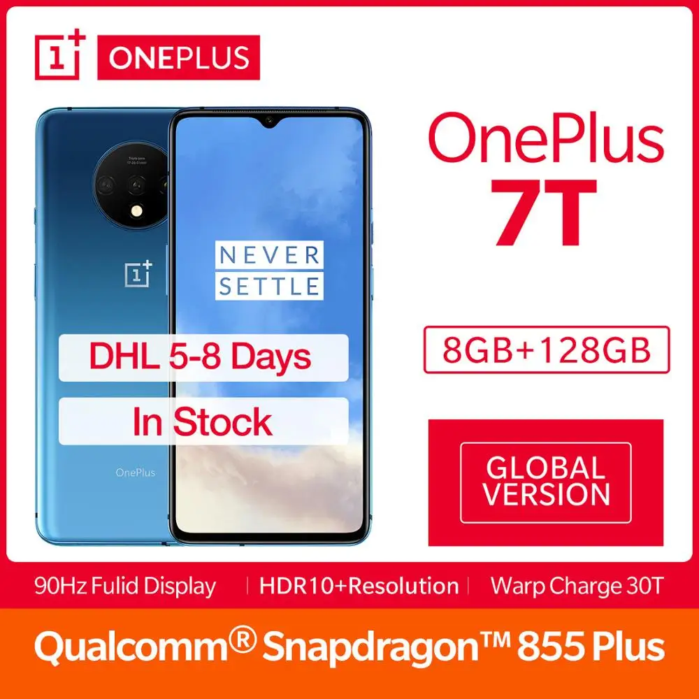 Глобальная версия смартфона OnePlus 7T 8 Гб 128 ГБ Восьмиядерный процессор Snapdragon 855 Plus 90 Гц AMOLED экран 48MP Тройная камера UFS 3,0 NFC