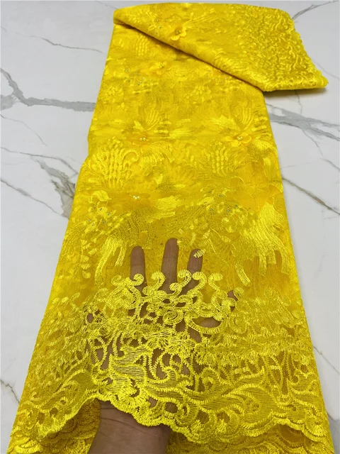 PGC African 3D Mesh Lace Fabric Embroidery African French Lace Fabric 2021 High Quality Lace With Beads Wedding Sewing YA4178B-1 african lace fabric2