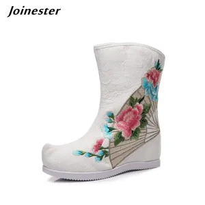 Ethnic Embroidered Ankle Boots for Female Height Increased Vintage Booties botas femininas Hanfu Clothing Shoes ботинки женские