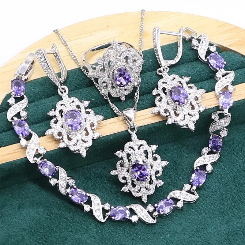 Ametista Roxa 925 Sterling Silver Jewelry Set