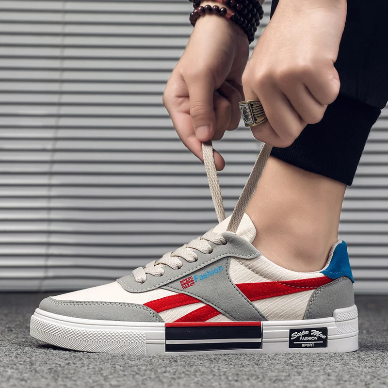 Zapatos vulcanizados para Hombre, zapatillas planas de lona a la moda, Zapatos informales transpirables con cordones, de marca, otoño