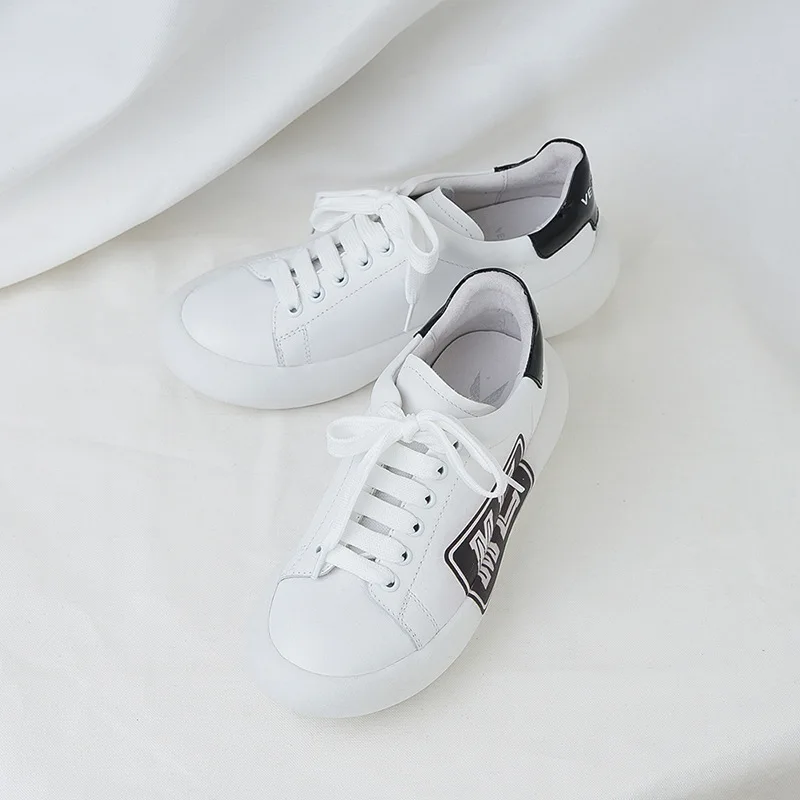 

Casual 2020 Season Genuine Leather Mcqueen Letter Circle Head Deep Bottom Small White Shoes Woman