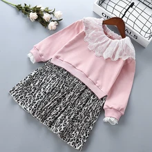 От 3 до 7 лет платье высокого качества для девочек цельнокроеное приталенное платье Осень Новые Модные леопардовые кружево, широкие рукава для детей Детская одежда для девочек, одежда Платья принцессы