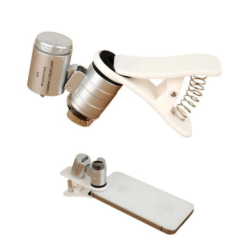 Новинка 60X Мини-Лупа микроскоп увеличительное стекло с Светодиодный УФ-светильник для универсальных смартфонов