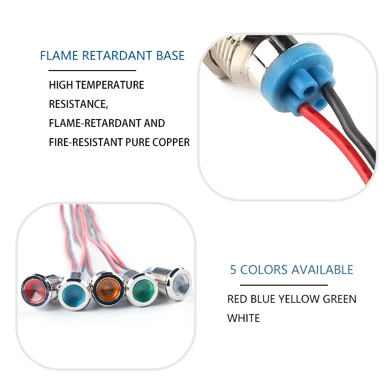 Signal lamp 6/8/12/16/19/22mm Metal LED Waterproof Indicator Light Signal Lamp With Wire 6V 12V 24V 110V 220V red/yellow/blue/green/white