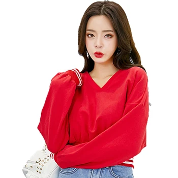 

Autumn sweatshirt women v-neck sports and streetwear long sleeve sweatshirt with blackpink women clothes casual style for female