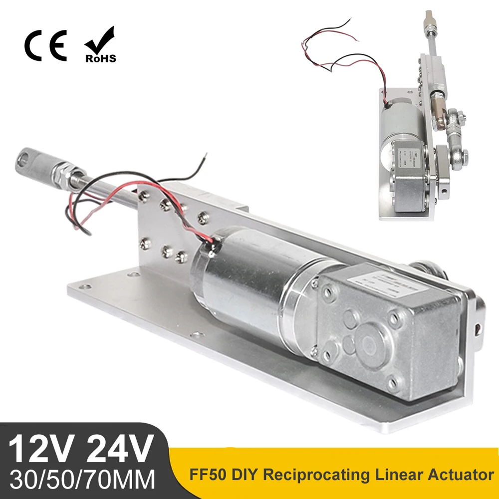 Attuatore lineare telescopico motoriduttore 12V 24V DC con corsa del supporto in lega di alluminio 30/50/70mm attuatore lineare alternativo fai da te