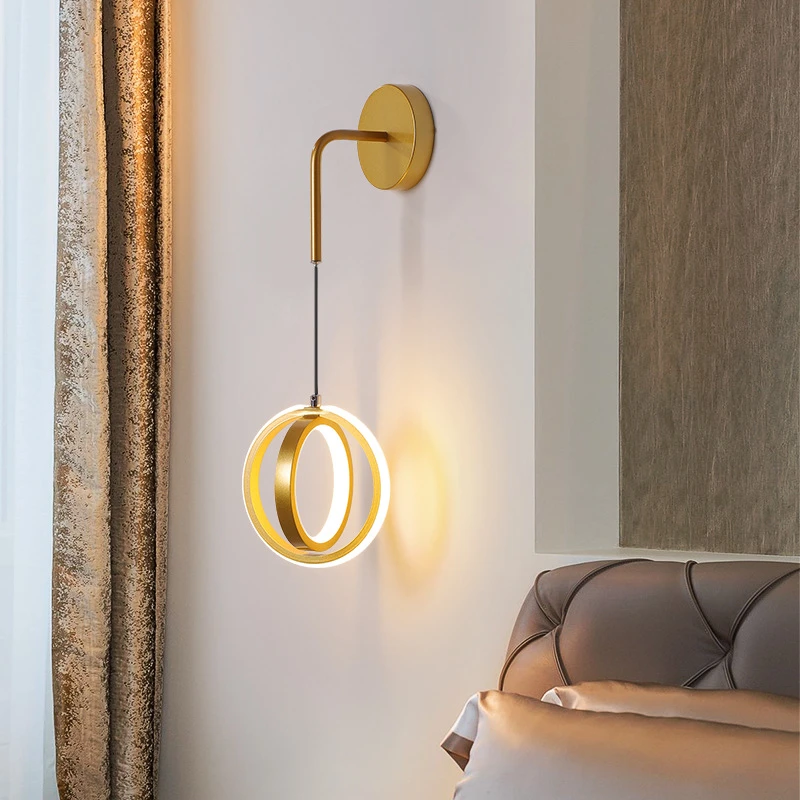 led wall lights indoor Modern LED Light Luxury Gold Ring Bedroom Bedside Lighting Nordic Living Room Simple Creative Aisle Corridor Sconce Decor Lamp wall lamps for bedroom