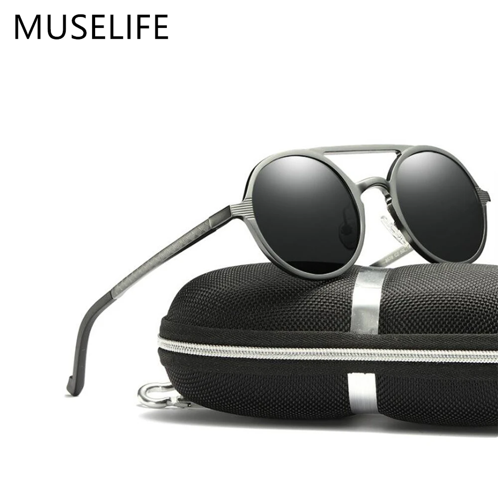 

MUSELIFE brand aluminum magnesium polarized sunglasses 2020 sunglasses men's round driving punk glasses shadow Oculus masculino