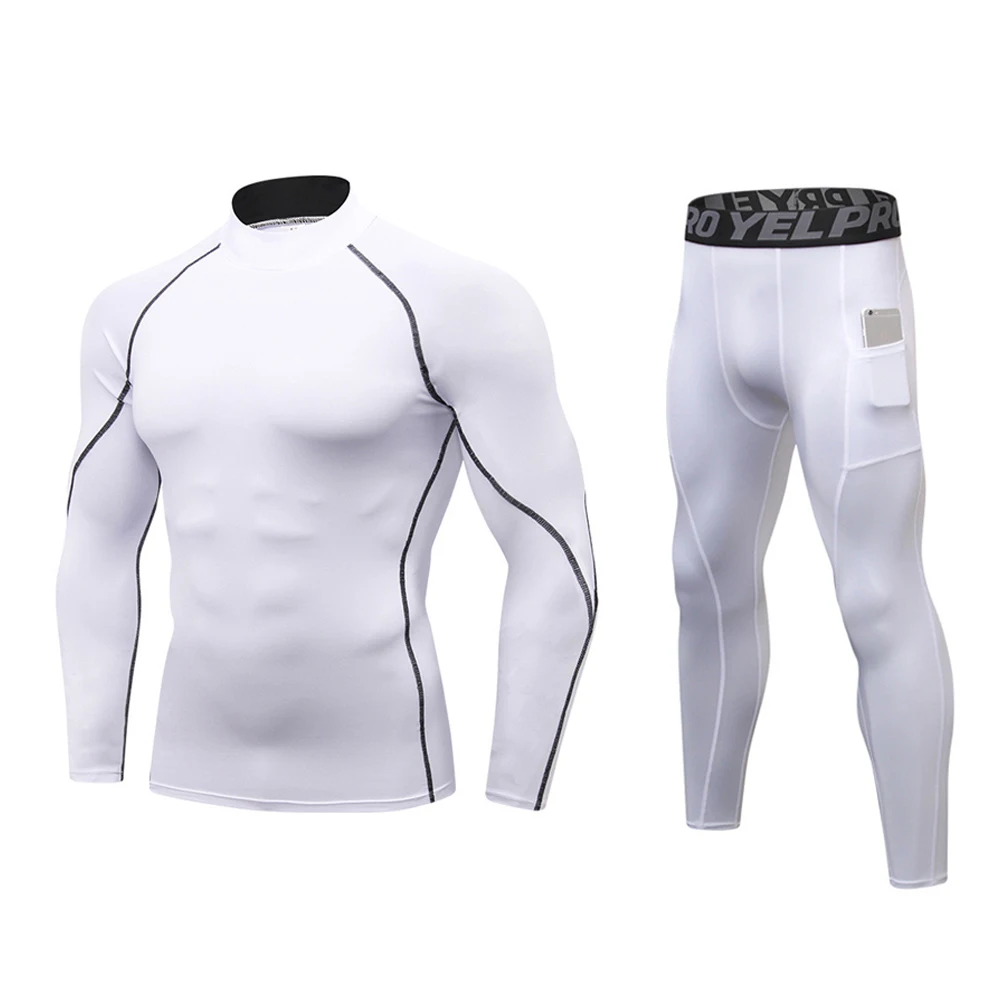 white set Fanceey, зимнее термобелье с высоким воротником, мужские кальсоны, мужская рубашка Рашгард, леггинсы, теплое Спортивное компрессионное термобелье, термо - Цвет: white set