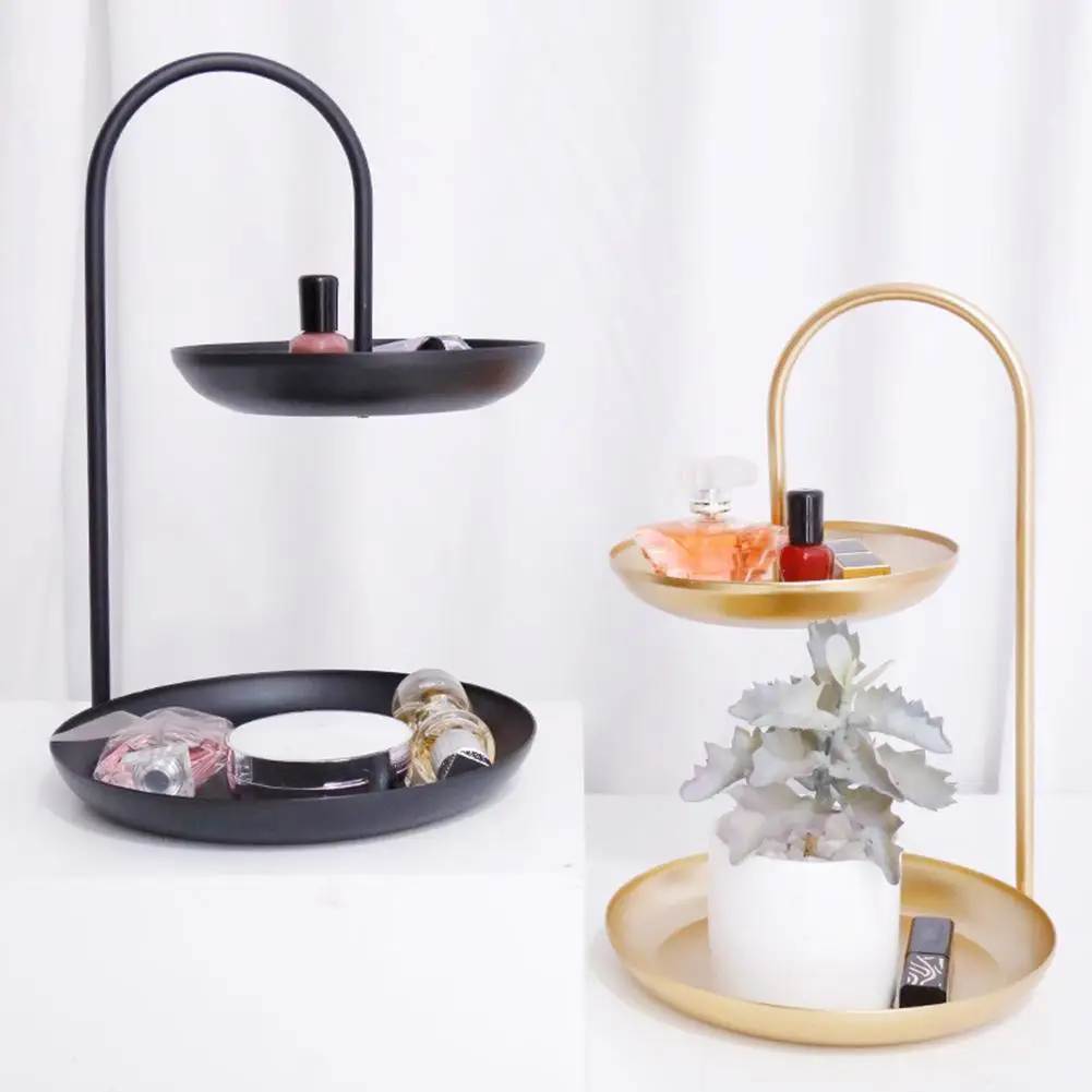 Two-tier Alloy Large Jewelry Tray Organizer Serving Plate Metal Food Fruit Cake Storage Holder Home Decorative | Дом и сад