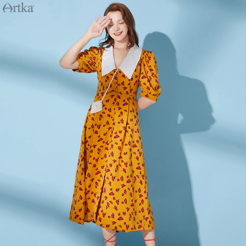 Женское винтажное платье с цветочным принтом ARTKA длинное шифоновое высокой