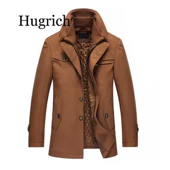 

New men's winter padded wool jackets coats removable quilted lining button wool blends pea coat thick padded jacket coat men