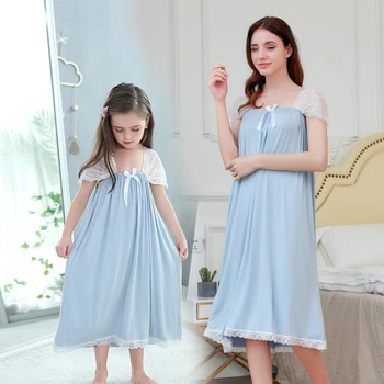 

Family Clothes Summer Girls Sleeveless Long Princess Nightgown Pajamas Mom Gift Night Dress