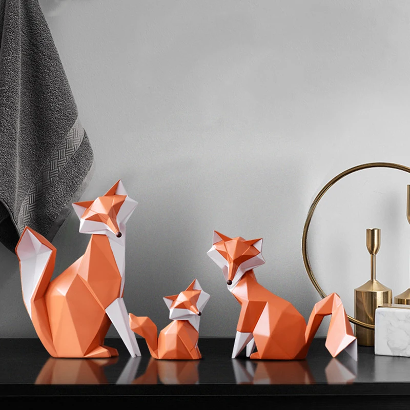 

Resin Geometric Fox Sculptures Ornament Modern Art Abstract Animal Figures Home Soft Decoration Living Room Desktop Accessories